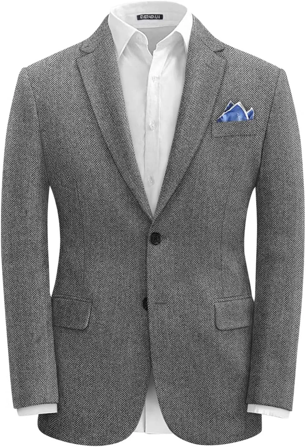 EMERAIDVLN Men's Tweed Blazer Vintage Herringbone Tweed Suit Jacket Casual Two Button Notch Lapel Wool Blend Sport Coats