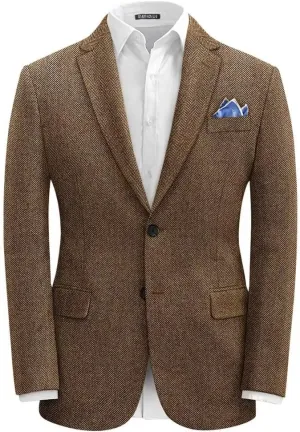 EMERAIDVLN Men's Tweed Blazer Vintage Herringbone Tweed Suit Jacket Casual Two Button Notch Lapel Wool Blend Sport Coats