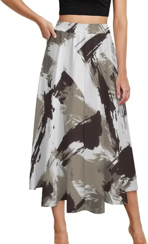 Esthetic Sports Patterns Printed Midi Skirt High Elastic Waist Pleated Bohemia Spring Skirts