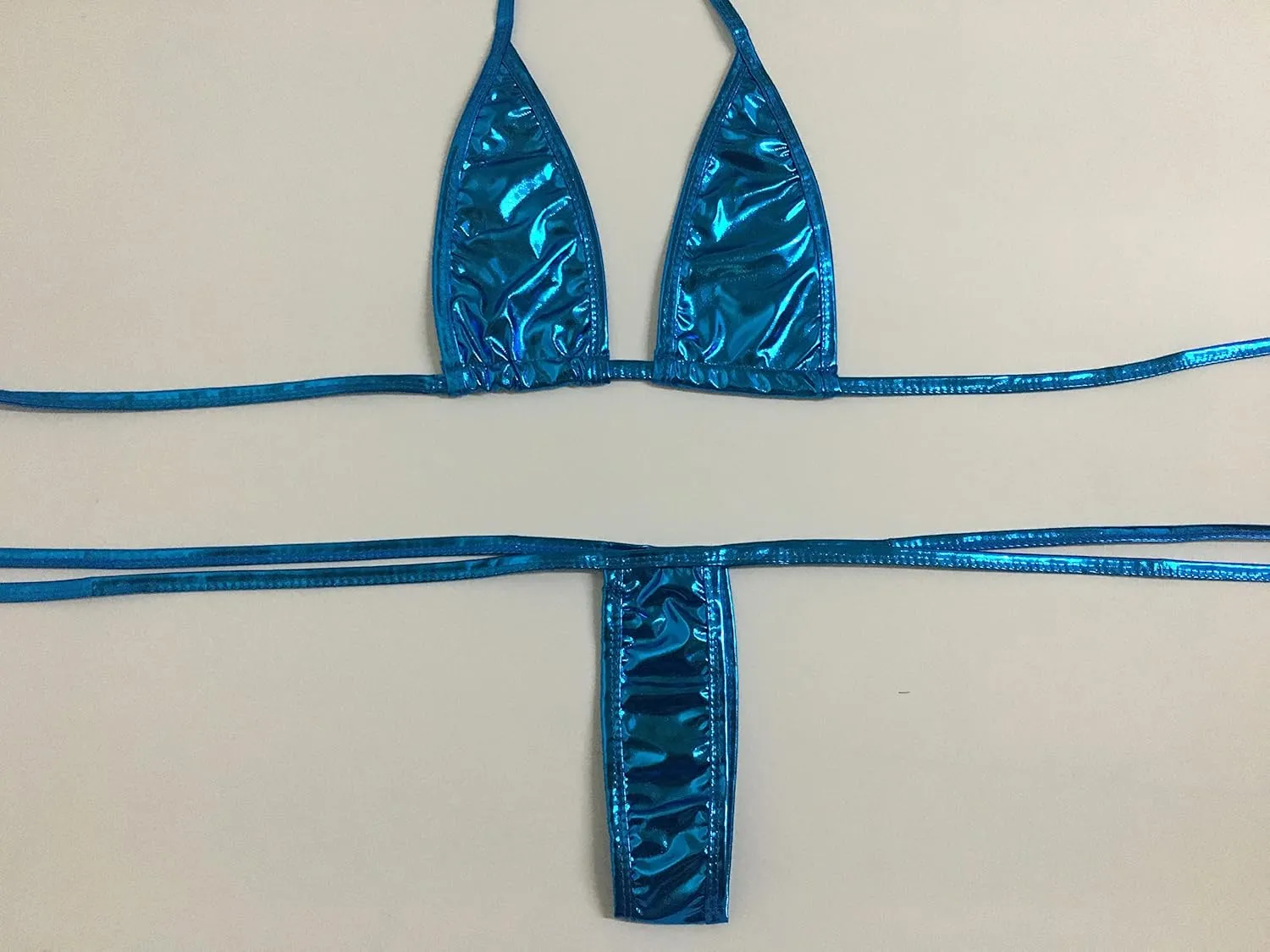 EVAbaby Womens Halterneck Micro Thong Bikini 2 Piece Swimsuit Mini Tie Side PU Leather Extreme Swimwear Clubwear