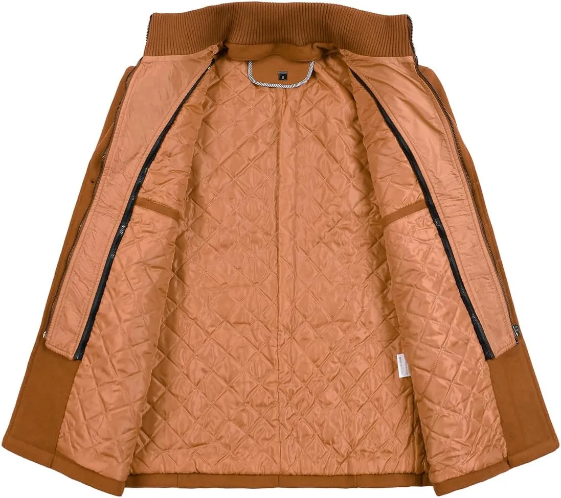 FANARCHER Men's Wool Blend Coats with Detachable Zipper Winter Warm Jakcet Single Breasted Business Windbreaker Pea Coat