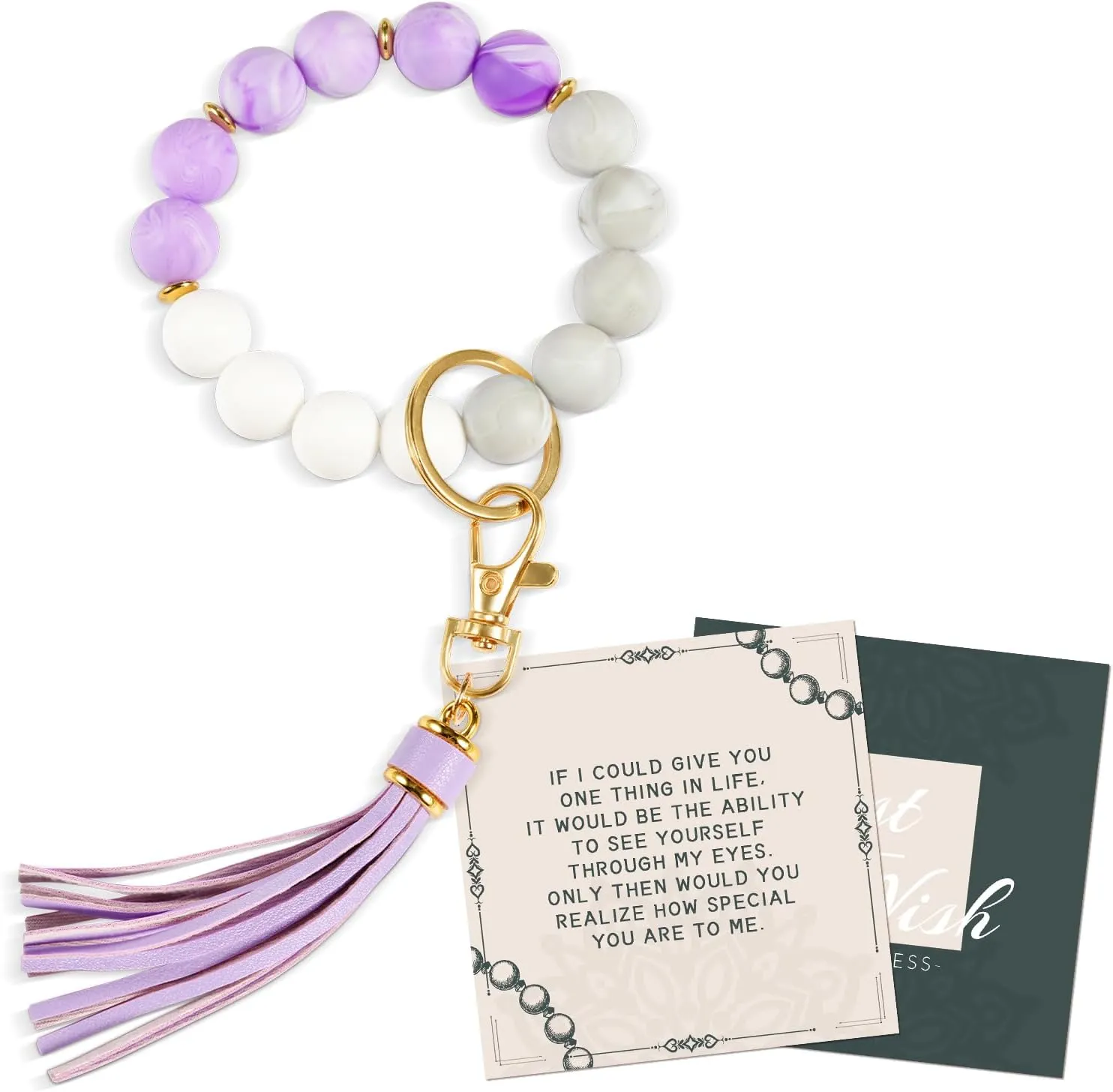FANCIBAND Silicone Beaded Keychain Wristlet With Leather Tassel, Key Bracelet Wristlet For Women, Womens Keychains