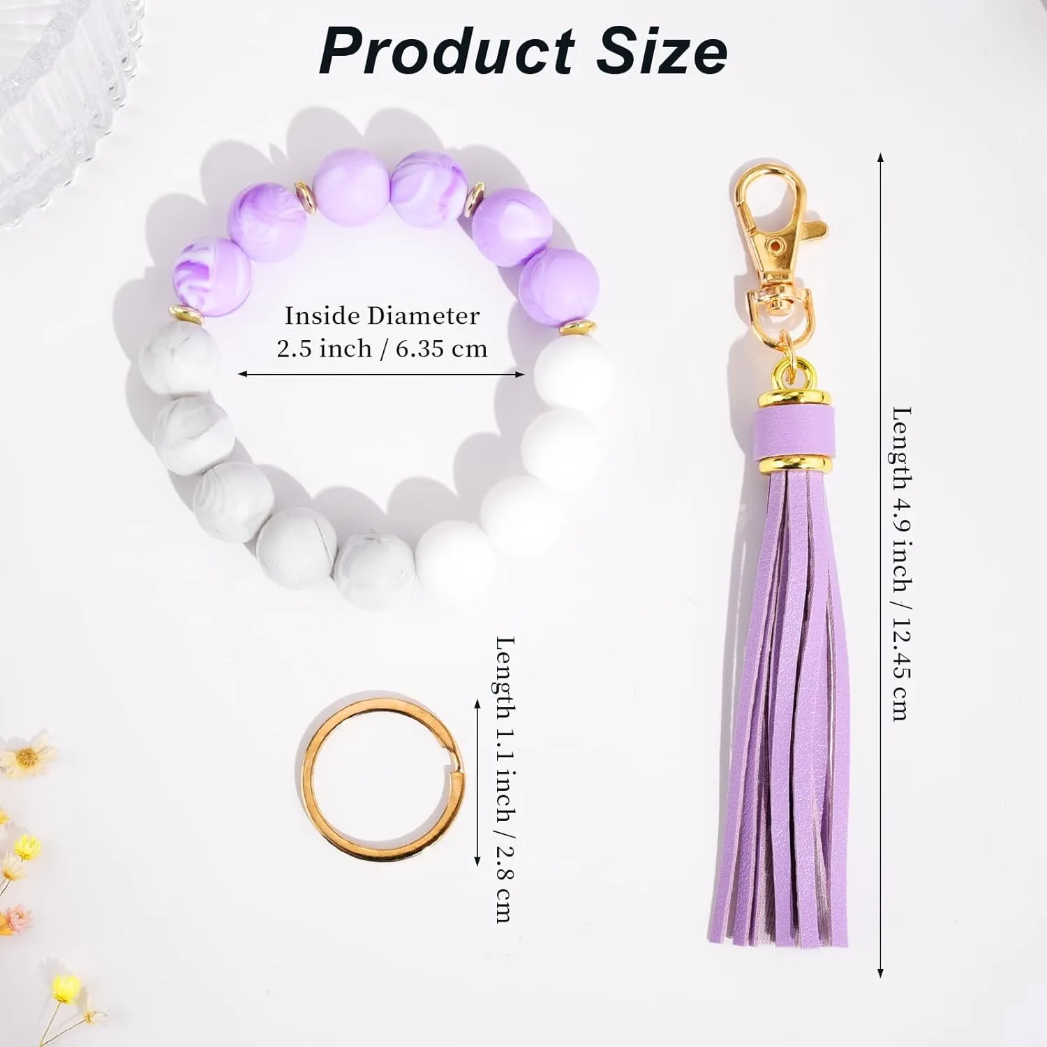FANCIBAND Silicone Beaded Keychain Wristlet With Leather Tassel, Key Bracelet Wristlet For Women, Womens Keychains