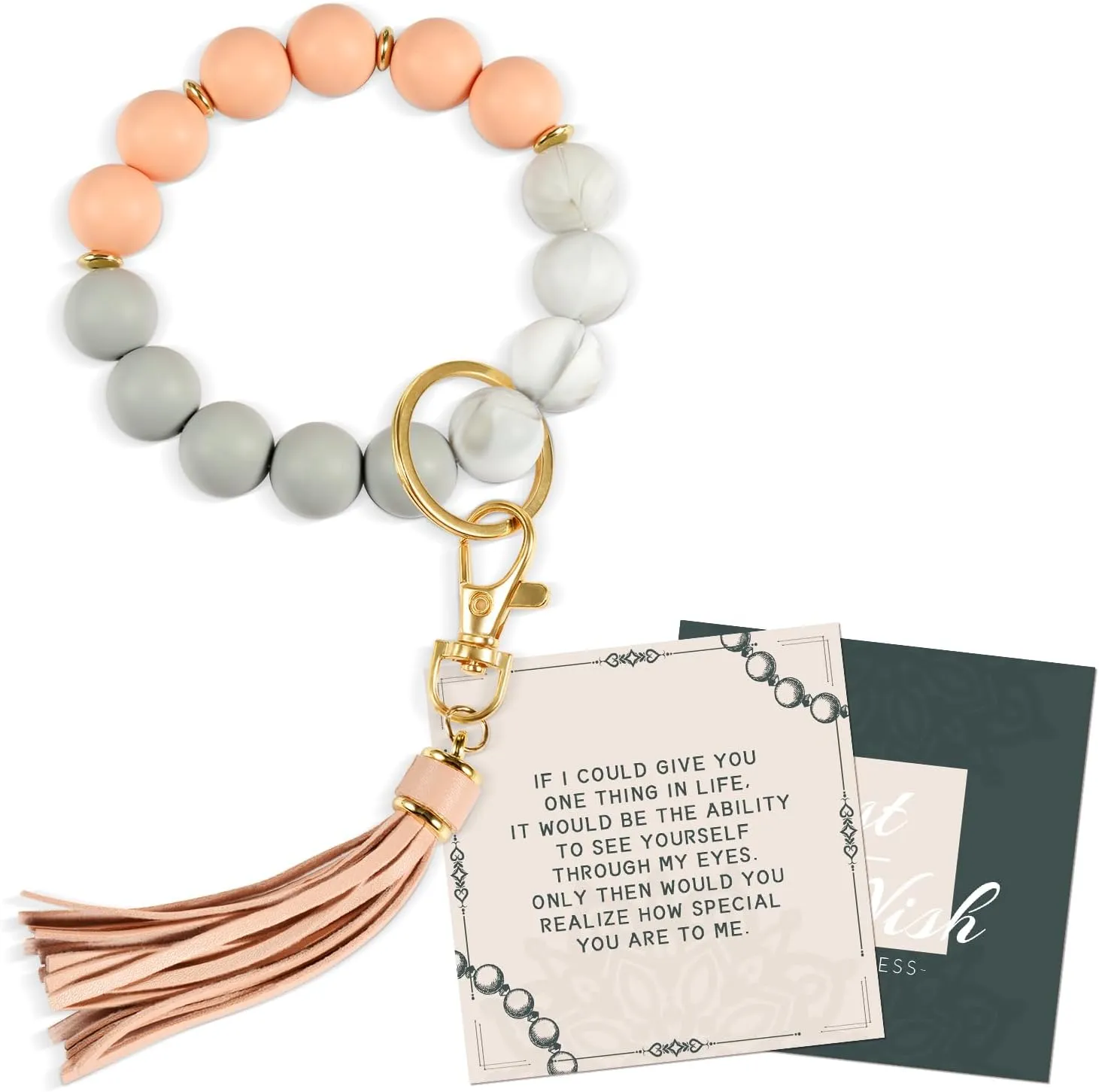 FANCIBAND Silicone Beaded Keychain Wristlet With Leather Tassel, Key Bracelet Wristlet For Women, Womens Keychains