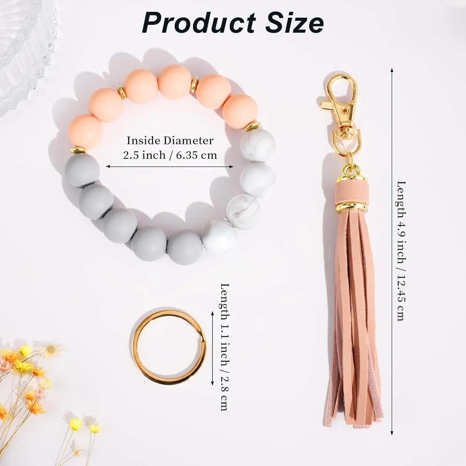 FANCIBAND Silicone Beaded Keychain Wristlet With Leather Tassel, Key Bracelet Wristlet For Women, Womens Keychains