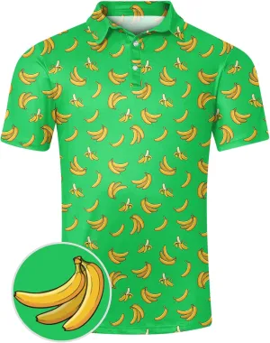 Fanient Men Golf Polo Shirts Short Sleeve 3D Printed Dry Fit Moisture Wicking 4-Way Stretch Summer Athletic Polo Shirts