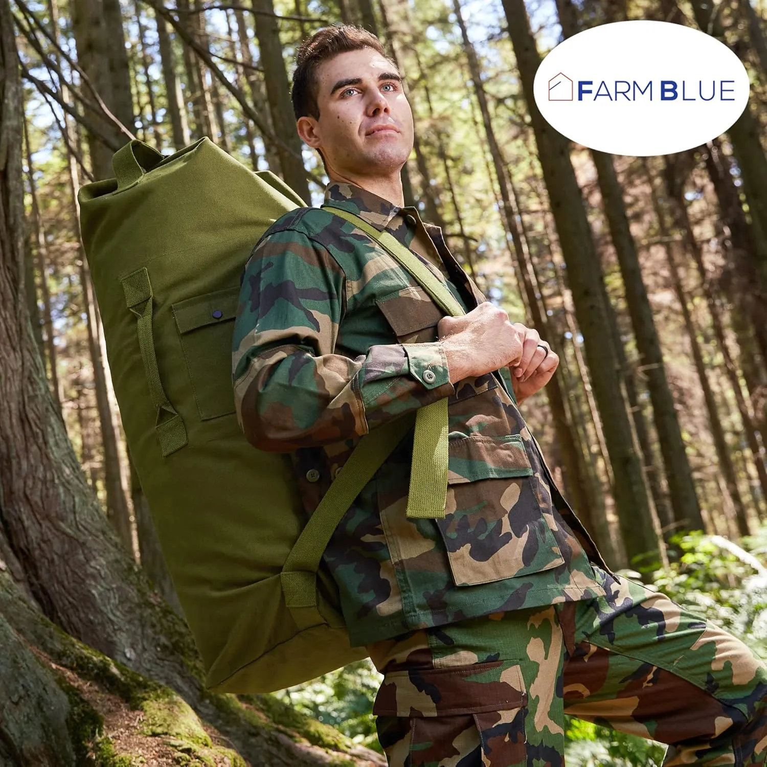 Farm Blue Brand Military Style GIs Duffle -Simply the BEST 2 Strap Top Load XLarge Duffel on the market - Durable 18oz Canvas -4 Tactical Gear to Dorm -Summer Camp or Laundry Bag - 22" x 38" OD Green