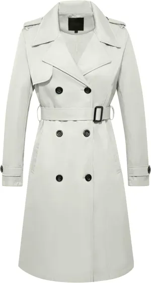 FARVALUE Women's Long Trenchcoat Double Breasted Trench Coat Water Resistant Classic Peacoat with Belt
