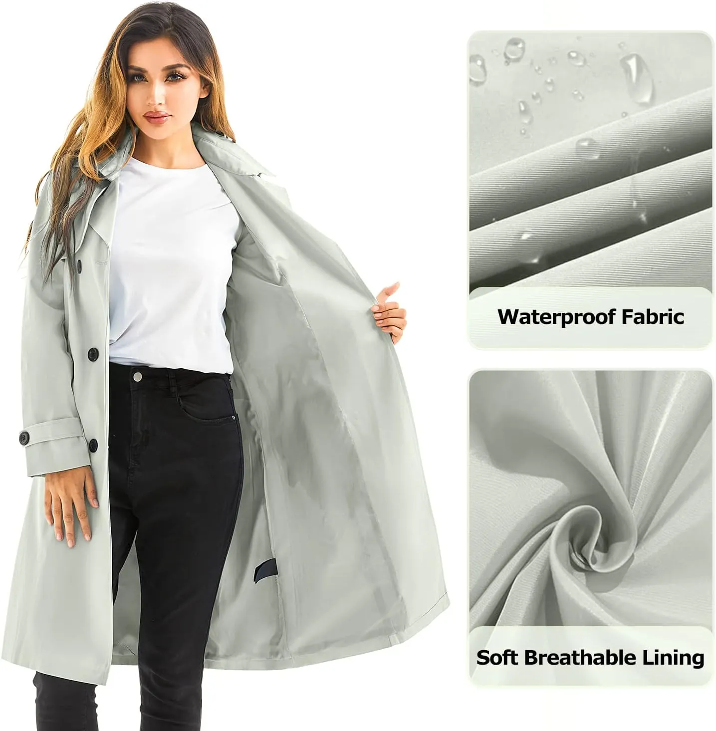 FARVALUE Women's Long Trenchcoat Double Breasted Trench Coat Water Resistant Classic Peacoat with Belt