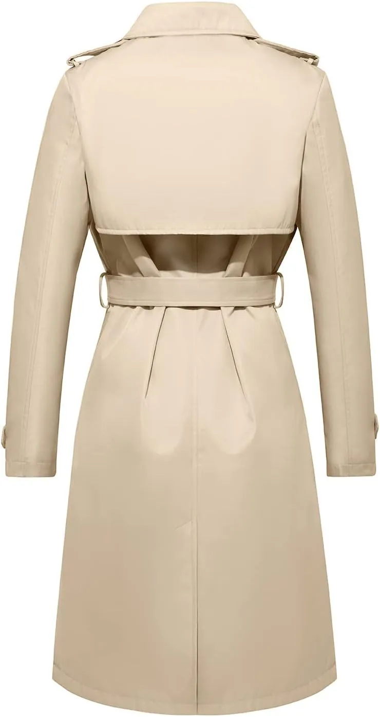 FARVALUE Women's Long Trenchcoat Double Breasted Trench Coat Water Resistant Classic Peacoat with Belt