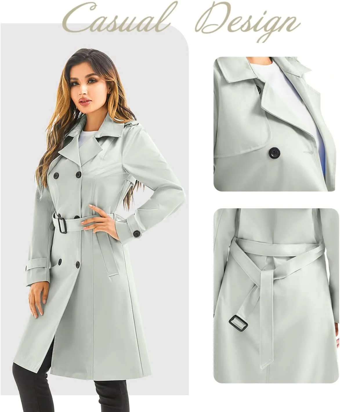 FARVALUE Women's Long Trenchcoat Double Breasted Trench Coat Water Resistant Classic Peacoat with Belt