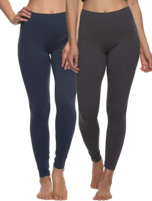Felina Womens 2 Pack Velvety Soft Lightweight Legging Blue/Grey Medium