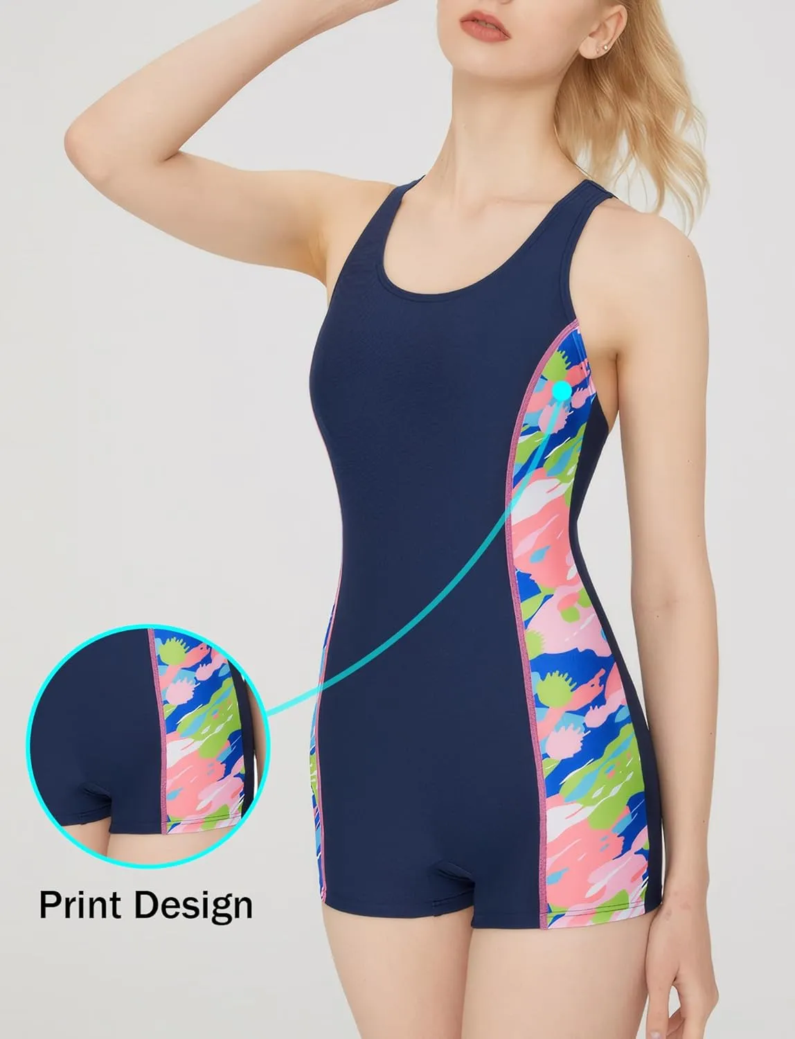 FEOYA Womens Sleeveless Rash Guard 50  UPF One Piece Athlettic Swimsuit Boyleg Swimming Racerback Modest Bathing Suit