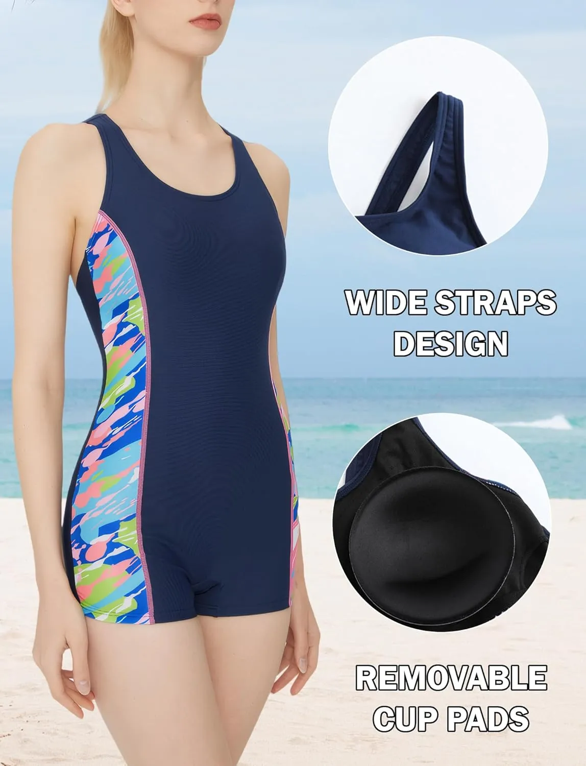 FEOYA Womens Sleeveless Rash Guard 50  UPF One Piece Athlettic Swimsuit Boyleg Swimming Racerback Modest Bathing Suit