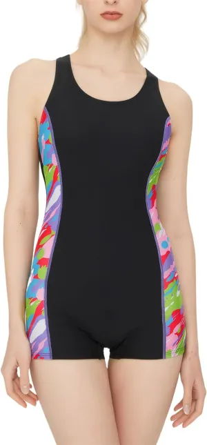 FEOYA Womens Sleeveless Rash Guard 50  UPF One Piece Athlettic Swimsuit Boyleg Swimming Racerback Modest Bathing Suit