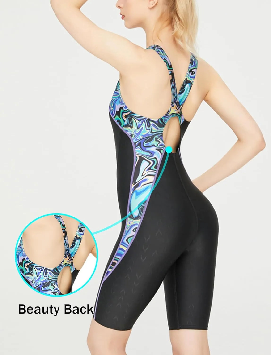 FEOYA Womens Sleeveless Rash Guard 50  UPF One Piece Athlettic Swimsuit Boyleg Swimming Racerback Modest Bathing Suit