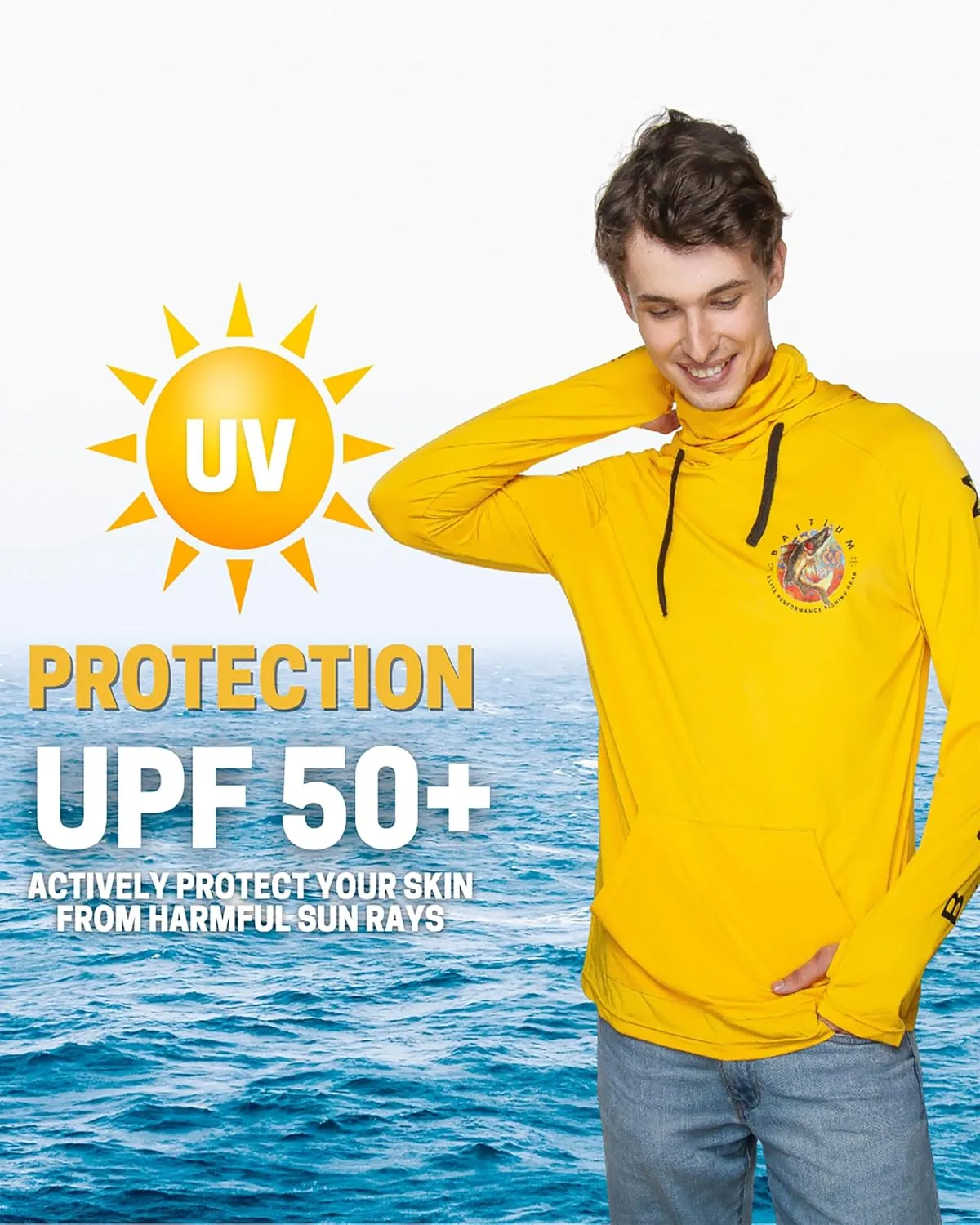 Fishing Shirts for Men,UPF50 Hooded Long Sleeve with Gaiter, Sun Protection Dry Fit Apparel, Face Mask, Fishing Clothes