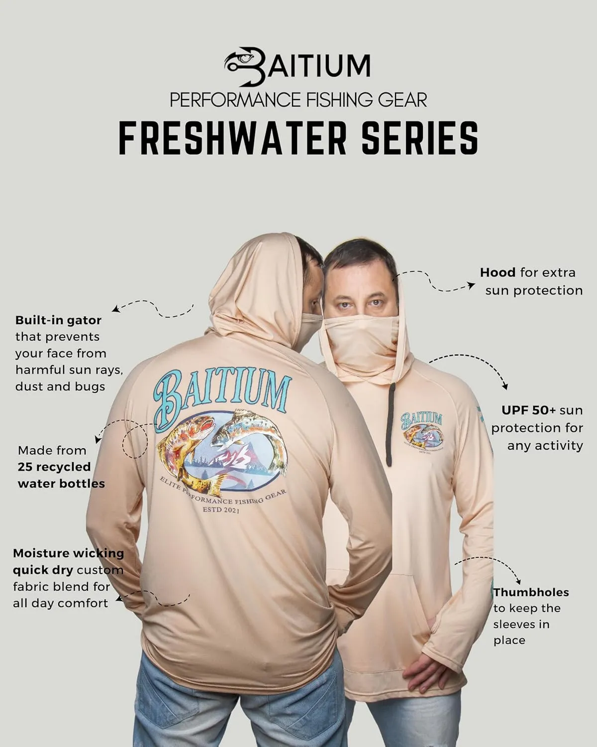 Fishing Shirts for Men,UPF50 Hooded Long Sleeve with Gaiter, Sun Protection Dry Fit Apparel, Face Mask, Fishing Clothes