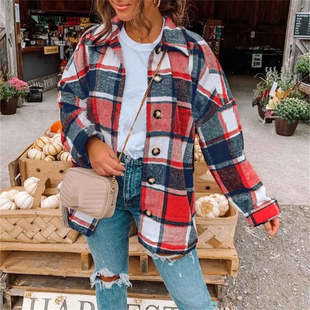 Flannel Shirts for Women Soft Plaid Shacket Button Down Wool Blend Jacket Oversized Long Sleeve Casual Shirt Tops