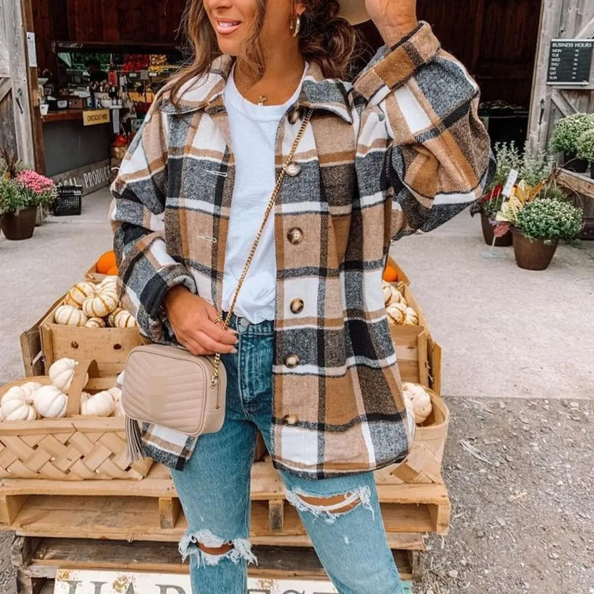 Flannel Shirts for Women Soft Plaid Shacket Button Down Wool Blend Jacket Oversized Long Sleeve Casual Shirt Tops