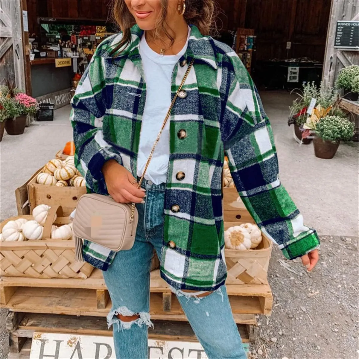 Flannel Shirts for Women Soft Plaid Shacket Button Down Wool Blend Jacket Oversized Long Sleeve Casual Shirt Tops