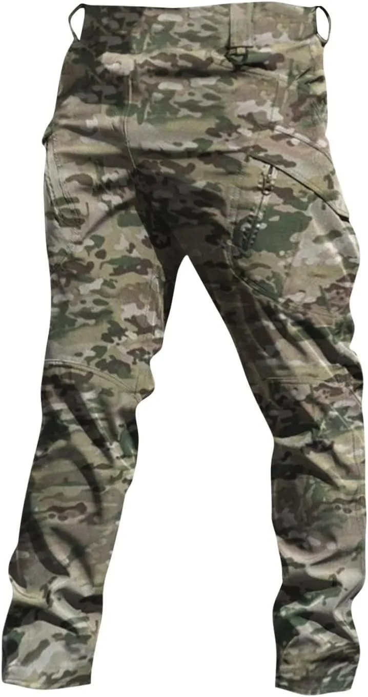Flex Camo Tactical Waterproof Pants Mens Cargo Pants Relaxed Fit Stretch Waist Carpenter Pants Hiking Utility Pants