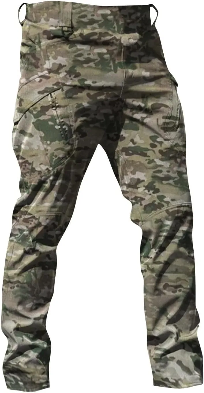 Flex Camo Tactical Waterproof Pants Mens Cargo Pants Relaxed Fit Stretch Waist Carpenter Pants Hiking Utility Pants