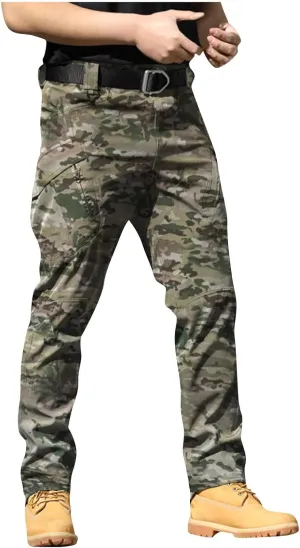 Flex Camo Tactical Waterproof Pants Mens Cargo Pants Relaxed Fit Stretch Waist Carpenter Pants Hiking Utility Pants