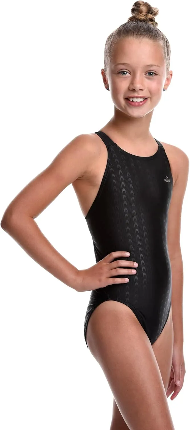 Flow Accelerate Swimsuit for Girls - Size 23 to 34 One Piece Swim Suit for Practice and Competition in Black, Blue, and Navy
