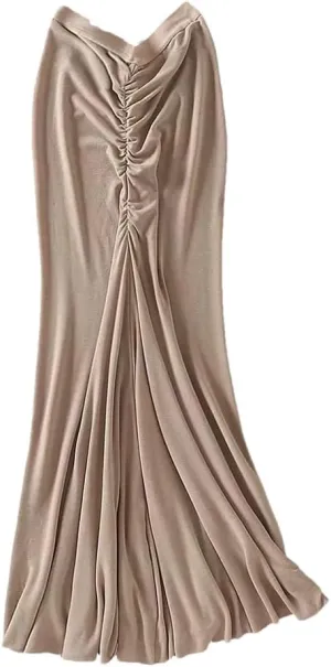 Fnfmrfmr Women's Casual High Waist Pleated Midi Skirts Long Tight-Fitting Hip Slim Elasticity Skirt