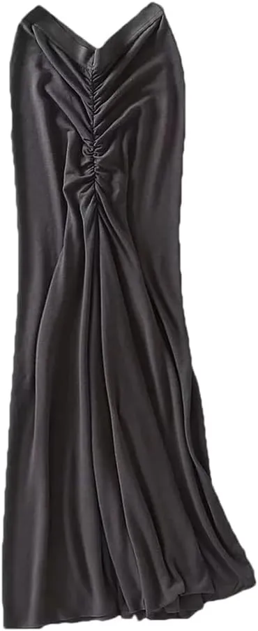 Fnfmrfmr Women's Casual High Waist Pleated Midi Skirts Long Tight-Fitting Hip Slim Elasticity Skirt