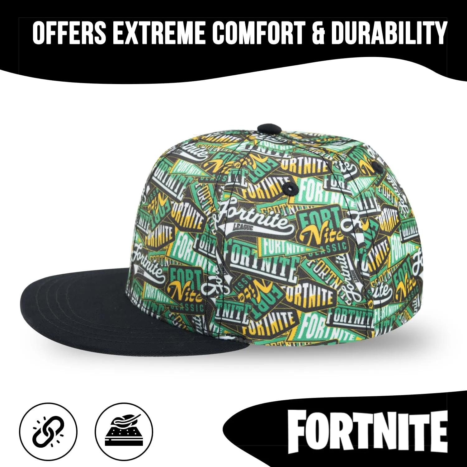 FORTNITE Baseball Cap for Boys, Quality Made Boys Hat and Fitted Cap, Flatbrim Baseball Hat with Sleek Design