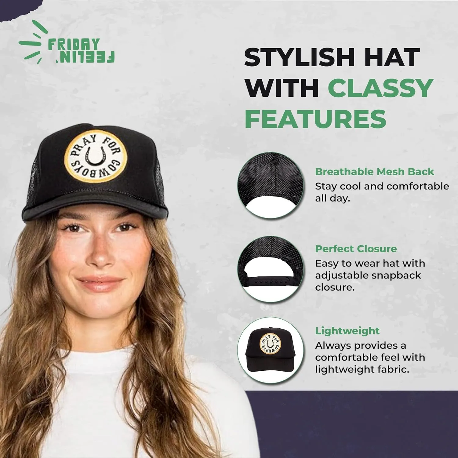 Friday Feelin' Trucker Hat Women Baseball Cap Western Adjustable American Trucker Hats Fitted Mom Cap All Occasion- One Size
