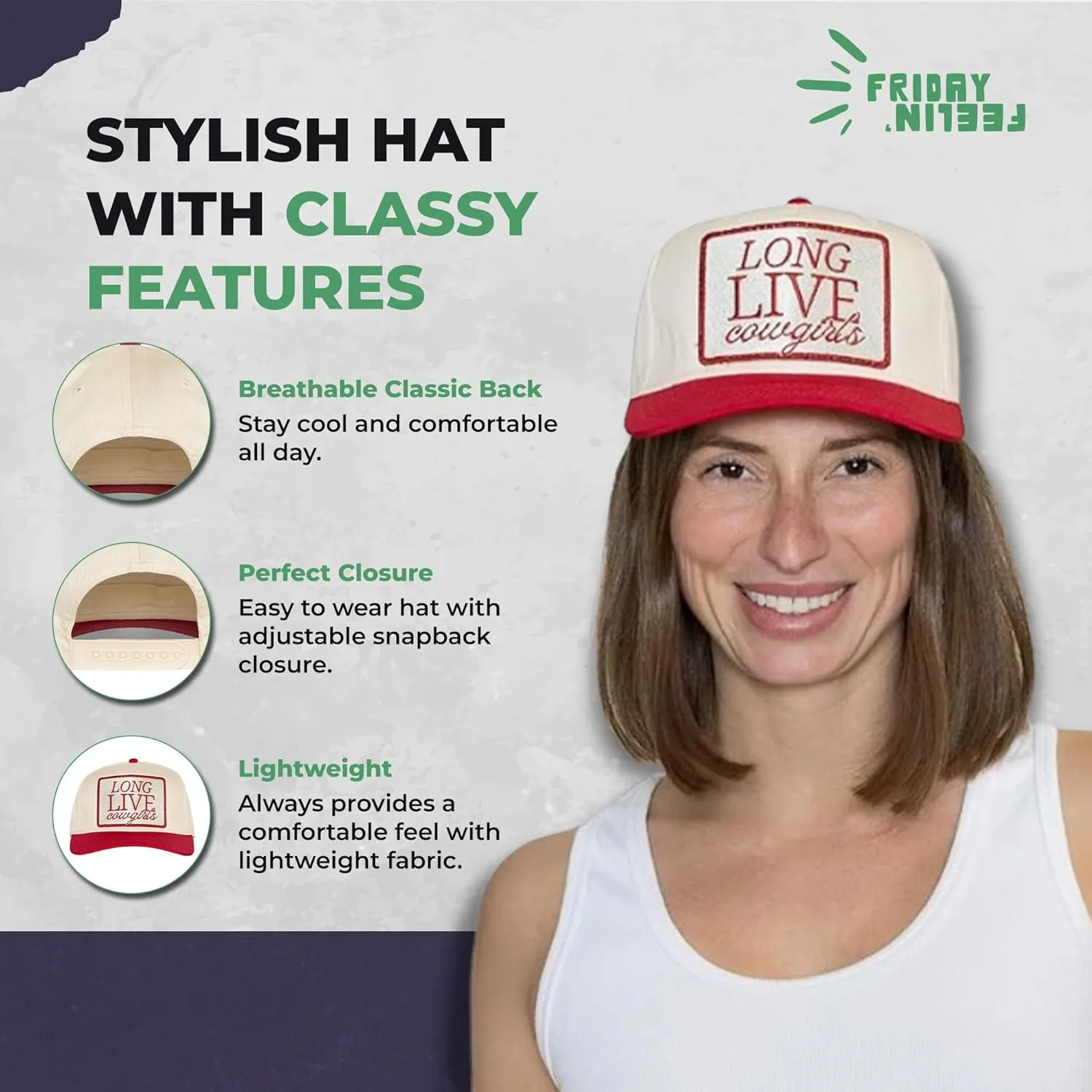 Friday Feelin' Trucker Hat Women Baseball Cap Western Adjustable American Trucker Hats Fitted Mom Cap All Occasion- One Size
