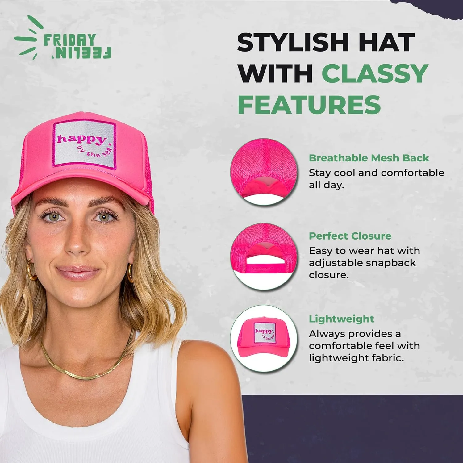 Friday Feelin' Trucker Hat Women Baseball Cap Western Adjustable American Trucker Hats Fitted Mom Cap All Occasion- One Size