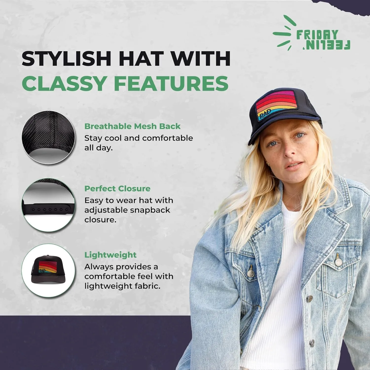 Friday Feelin' Trucker Hat Women Men Baseball Caps American Baseball Hats Womens USA Trucker Hats All Season - One Size