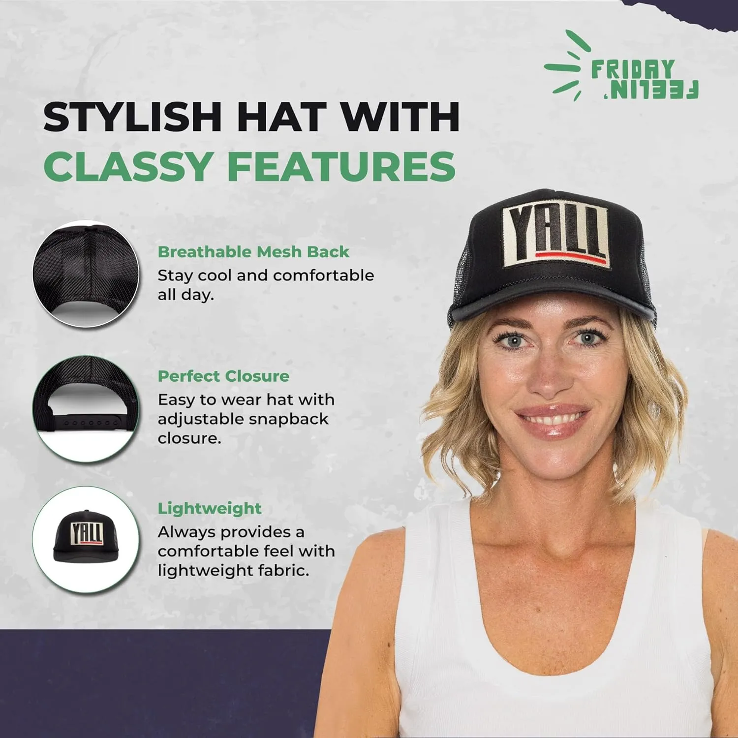 Friday Feelin' Trucker Hat Women Men Baseball Caps American Baseball Hats Womens USA Trucker Hats All Season - One Size