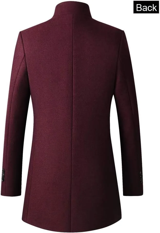 FTCayanz Men's Trench Coat Wool Blend Slim Fit Top Coat Single Breasted Business Overcoat