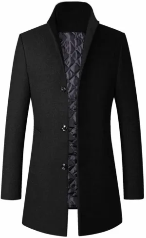 FTCayanz Men's Trench Coat Wool Blend Slim Fit Top Coat Single Breasted Business Overcoat