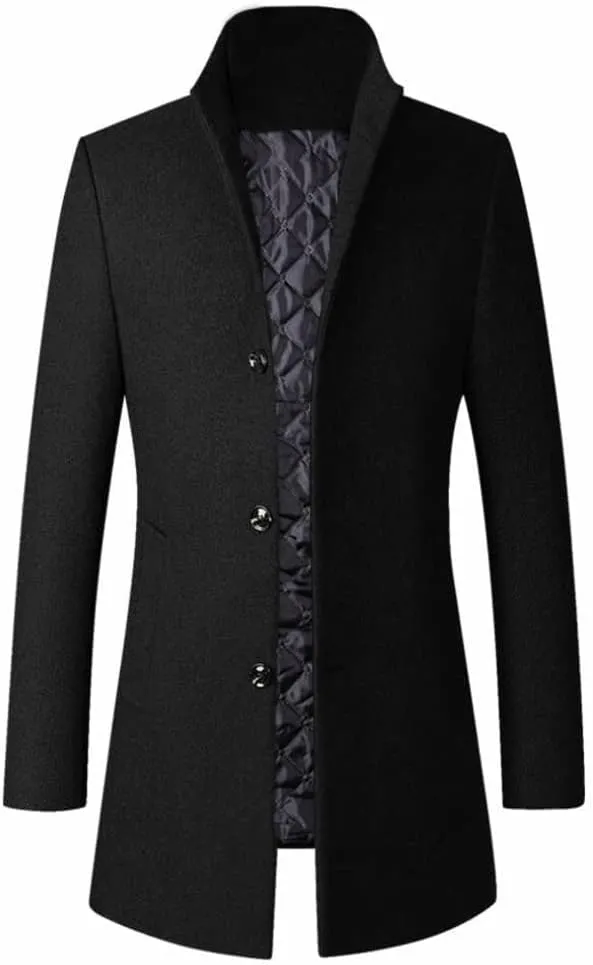 FTCayanz Men's Trench Coat Wool Blend Slim Fit Top Coat Single Breasted Business Overcoat