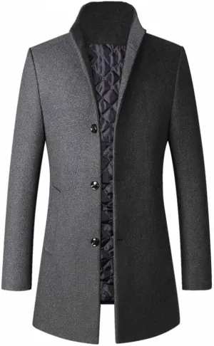 FTCayanz Men's Trench Coat Wool Blend Slim Fit Top Coat Single Breasted Business Overcoat