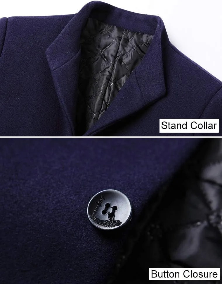 FTCayanz Men's Trench Coat Wool Blend Slim Fit Top Coat Single Breasted Business Overcoat