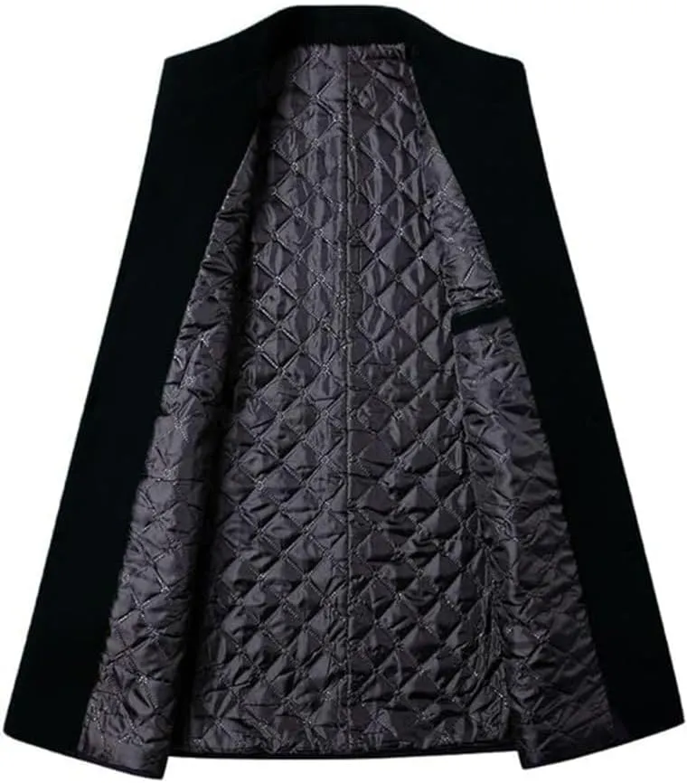 FTCayanz Men's Trench Coat Wool Blend Slim Fit Top Coat Single Breasted Business Overcoat