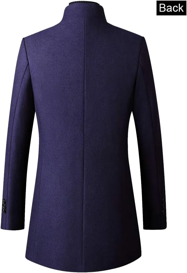 FTCayanz Men's Trench Coat Wool Blend Slim Fit Top Coat Single Breasted Business Overcoat