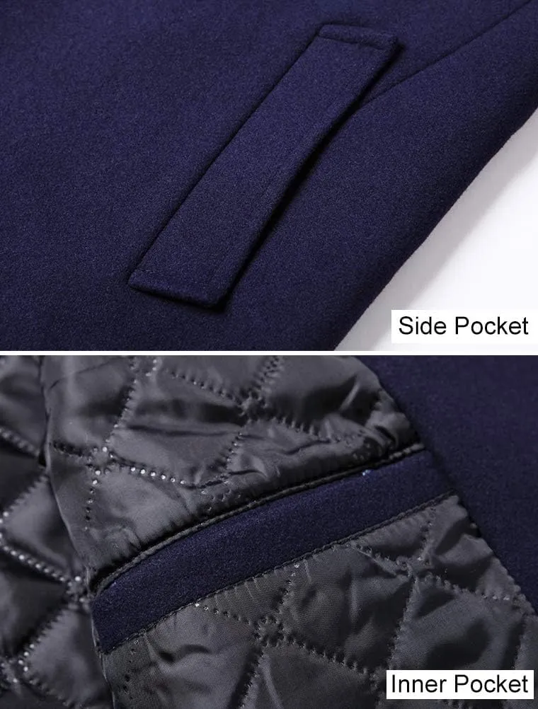 FTCayanz Men's Trench Coat Wool Blend Slim Fit Top Coat Single Breasted Business Overcoat