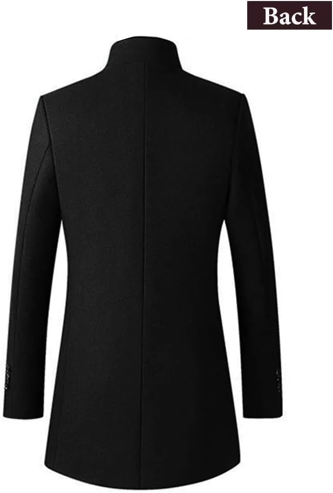 FTCayanz Men's Trench Coat Wool Blend Slim Fit Top Coat Single Breasted Business Overcoat
