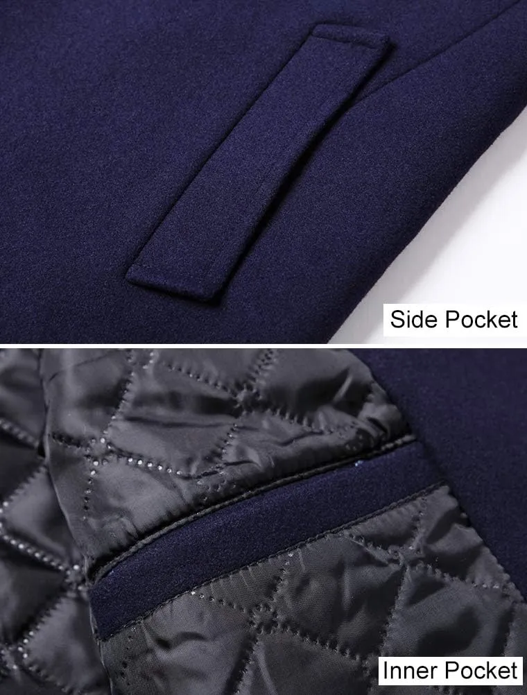 FTCayanz Men's Trench Coat Wool Blend Slim Fit Top Coat Single Breasted Business Overcoat
