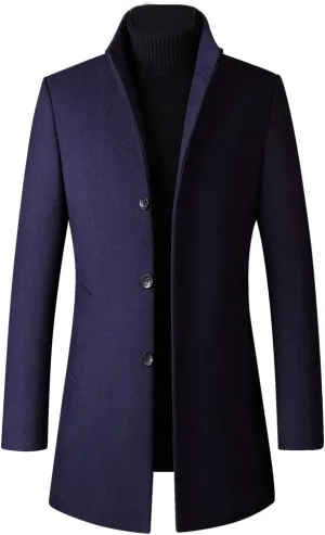 FTCayanz Men's Trench Coat Wool Blend Slim Fit Top Coat Single Breasted Business Overcoat