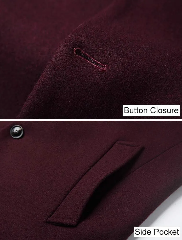 FTCayanz Men's Trench Coat Wool Blend Slim Fit Top Coat Single Breasted Business Overcoat