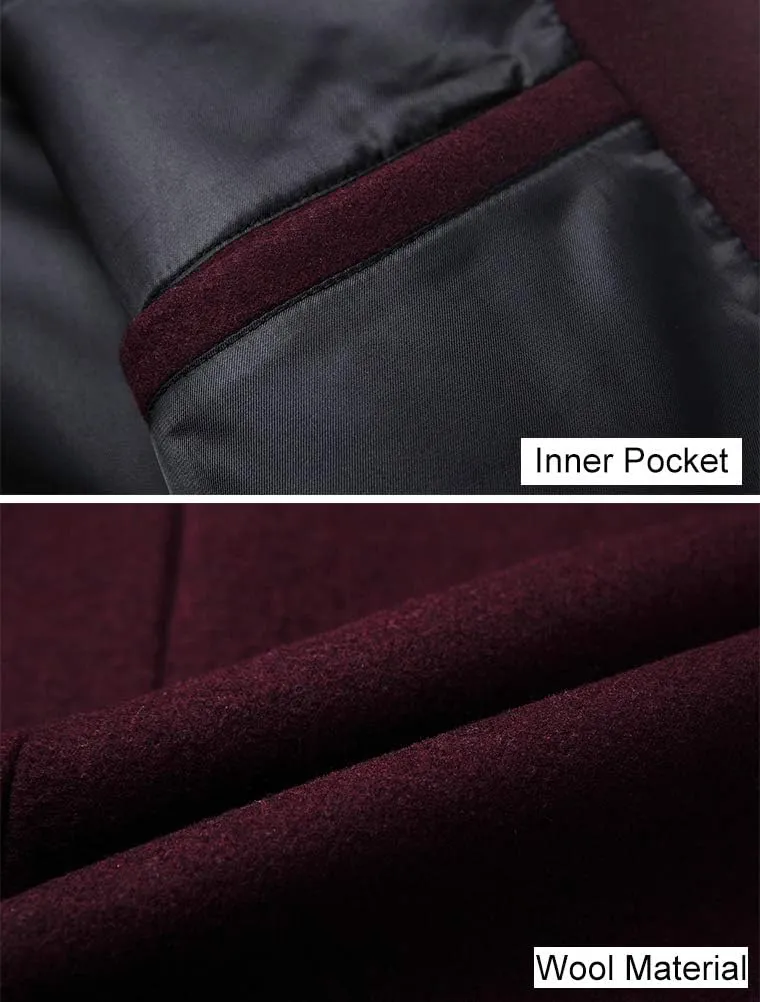FTCayanz Men's Trench Coat Wool Blend Slim Fit Top Coat Single Breasted Business Overcoat